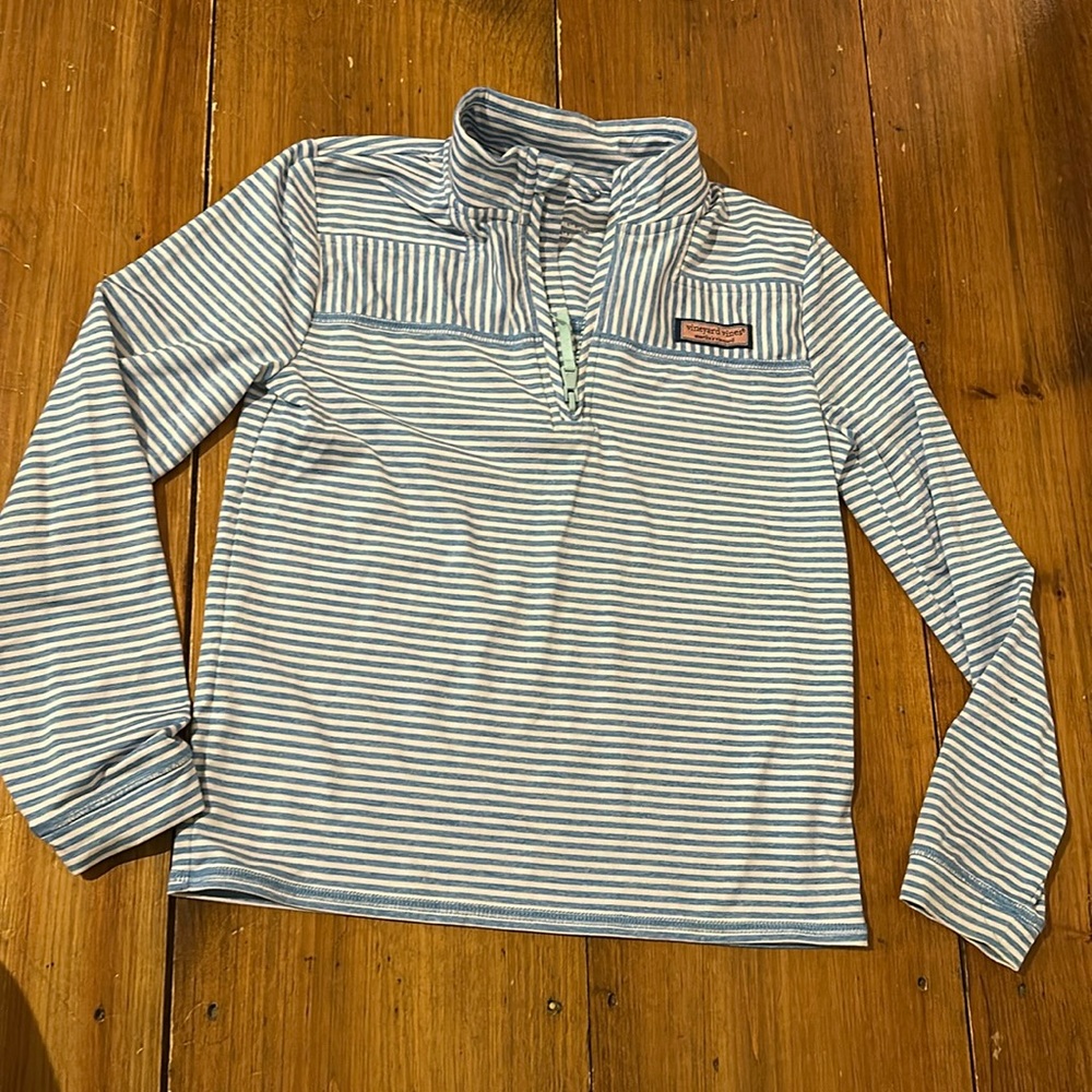 Sankaty Quarter zip light blue and white stripes